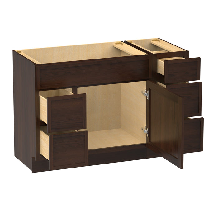 48" Modern Freestanding Birch & Plywood Bathroom Vanity Base Only – Shaker Style Storage Cabinet with 5 Drawers & 1 Soft-Closing Door VA41362L-123 - HomeBeyond