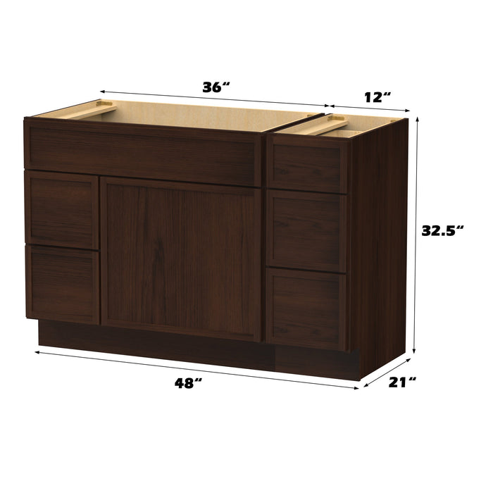 48" Modern Freestanding Birch & Plywood Bathroom Vanity Base Only – Shaker Style Storage Cabinet with 5 Drawers & 1 Soft-Closing Door VA41362L-123 - HomeBeyond