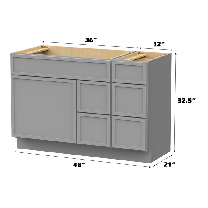 48" Modern Freestanding Birch & Plywood Bathroom Vanity Base Only – Shaker Style Storage Cabinet with 5 Drawers & 1 Soft-Closing Door VA41362R-123 - HomeBeyond