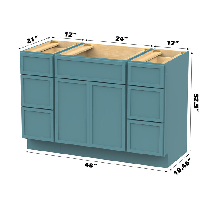 48" Modern Freestanding Birch & Plywood Bathroom Vanity Base Only – Shaker Style Storage Cabinet with 6 Drawers & 3 Soft-Closing Doors VA41123-24-123 - HomeBeyond