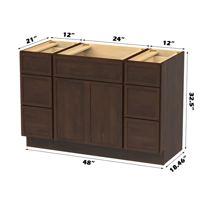 48" Modern Freestanding Birch & Plywood Bathroom Vanity Base Only – Shaker Style Storage Cabinet with 6 Drawers & 3 Soft-Closing Doors VA41123-24-123 - HomeBeyond