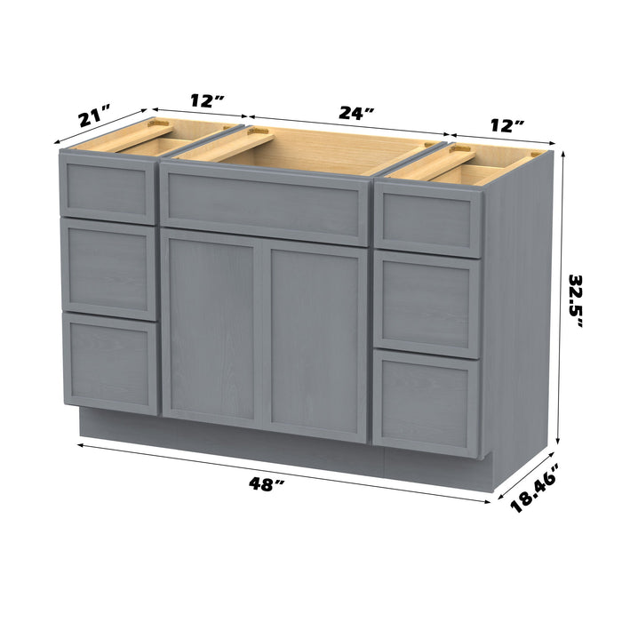 48" Modern Freestanding Birch & Plywood Bathroom Vanity Base Only – Shaker Style Storage Cabinet with 6 Drawers & 3 Soft-Closing Doors VA41123-24-123 - HomeBeyond