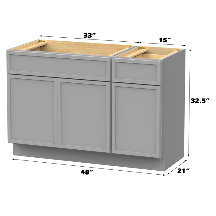 48" Modern Freestanding Birch & Plywood Bathroom Vanity Base Only – Shaker Style Storage Cabinet with Soft-Closing 1 Drawer & 3 Doors VA4133-151 - HomeBeyond