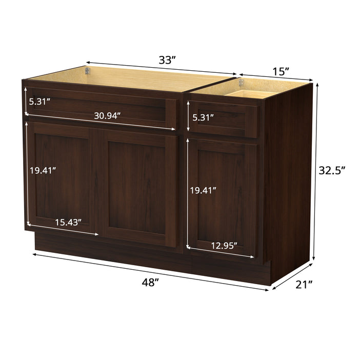 48" Modern Freestanding Oak Plywood Bathroom Vanity Base Only – Shaker Style Storage Cabinet with 1 Drawer & 3 Soft-Closing Doors VA4033-151 - HomeBeyond