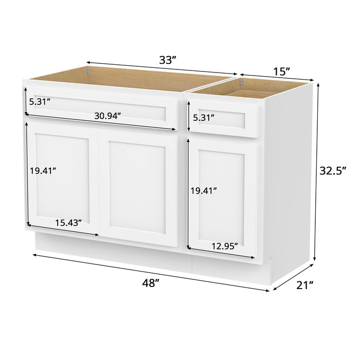48" Modern Freestanding Oak Plywood Bathroom Vanity Base Only – Shaker Style Storage Cabinet with 1 Drawer & 3 Soft-Closing Doors VA4033-151 - HomeBeyond