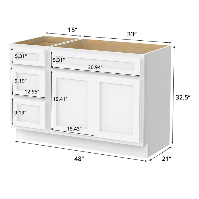 48" Modern Freestanding Oak Plywood Bathroom Vanity Base Only – Shaker Style Storage Cabinet with 3 Drawers & 2 Soft-Closing Doors VA4033-153 - HomeBeyond