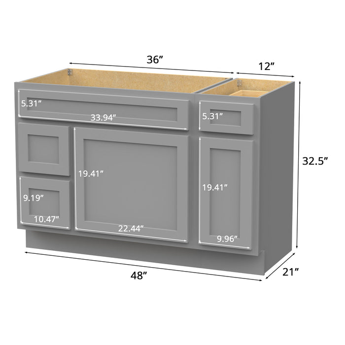 48" Modern Freestanding Oak Plywood Bathroom Vanity Base Only – Shaker Style Storage Cabinet with 3 Drawers & 2 Soft-Closing Doors VA40362L-121 - HomeBeyond