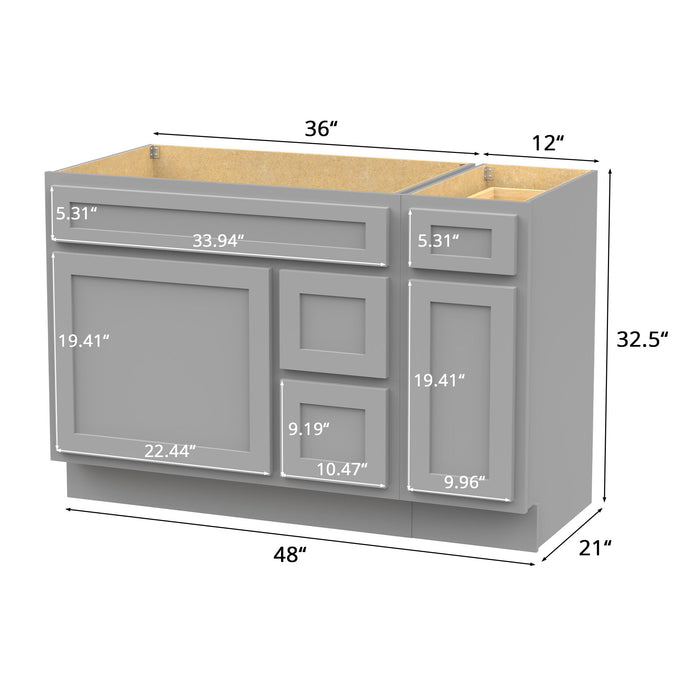 48" Modern Freestanding Oak Plywood Bathroom Vanity Base Only – Shaker Style Storage Cabinet with 3 Drawers & 2 Soft-Closing Doors VA40362R-121 - HomeBeyond