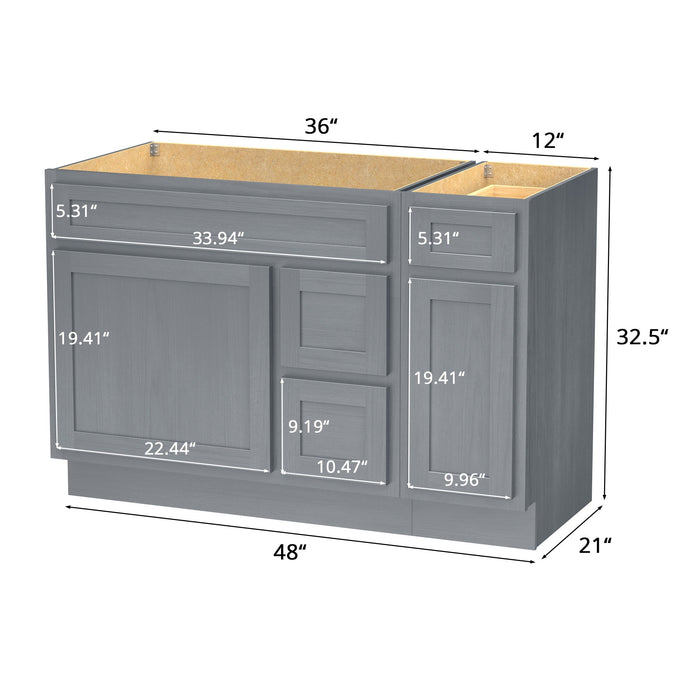 48" Modern Freestanding Oak Plywood Bathroom Vanity Base Only – Shaker Style Storage Cabinet with 3 Drawers & 2 Soft-Closing Doors VA40362R-121 - HomeBeyond