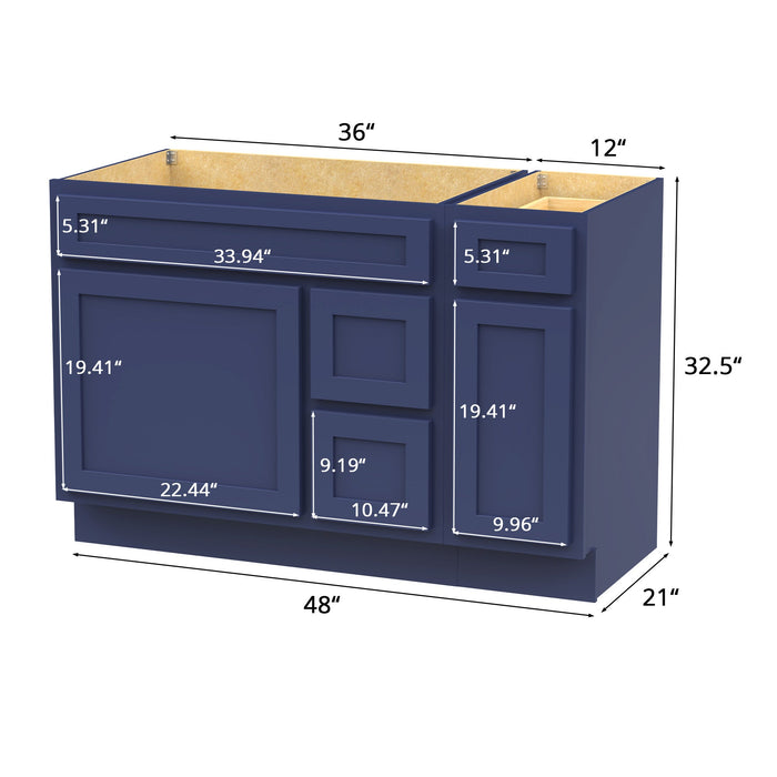 48" Modern Freestanding Oak Plywood Bathroom Vanity Base Only – Shaker Style Storage Cabinet with 3 Drawers & 2 Soft-Closing Doors VA40362R-121 - HomeBeyond