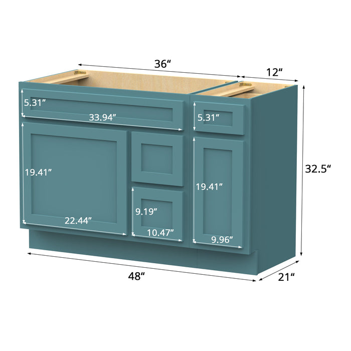 48" Modern Freestanding Oak Plywood Bathroom Vanity Base Only – Shaker Style Storage Cabinet with 3 Drawers & 2 Soft-Closing Doors VA40362R-121 - HomeBeyond