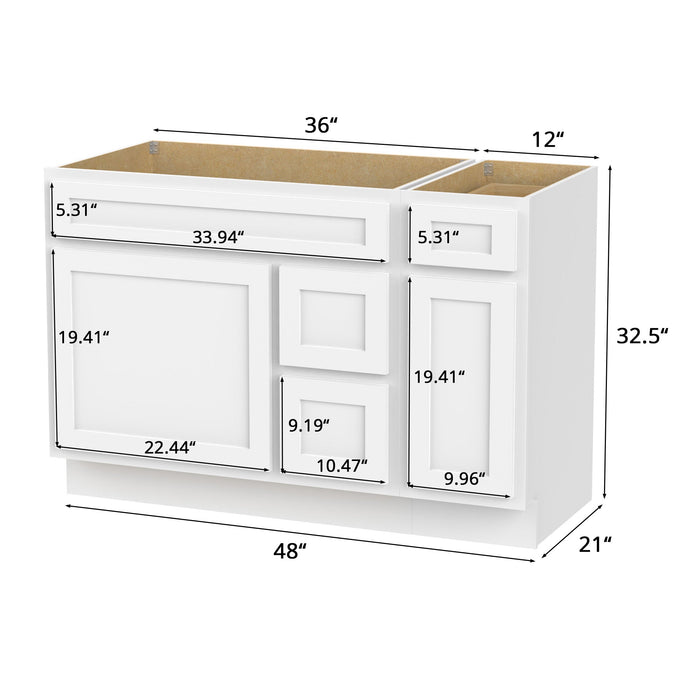 48" Modern Freestanding Oak Plywood Bathroom Vanity Base Only – Shaker Style Storage Cabinet with 3 Drawers & 2 Soft-Closing Doors VA40362R-121 - HomeBeyond