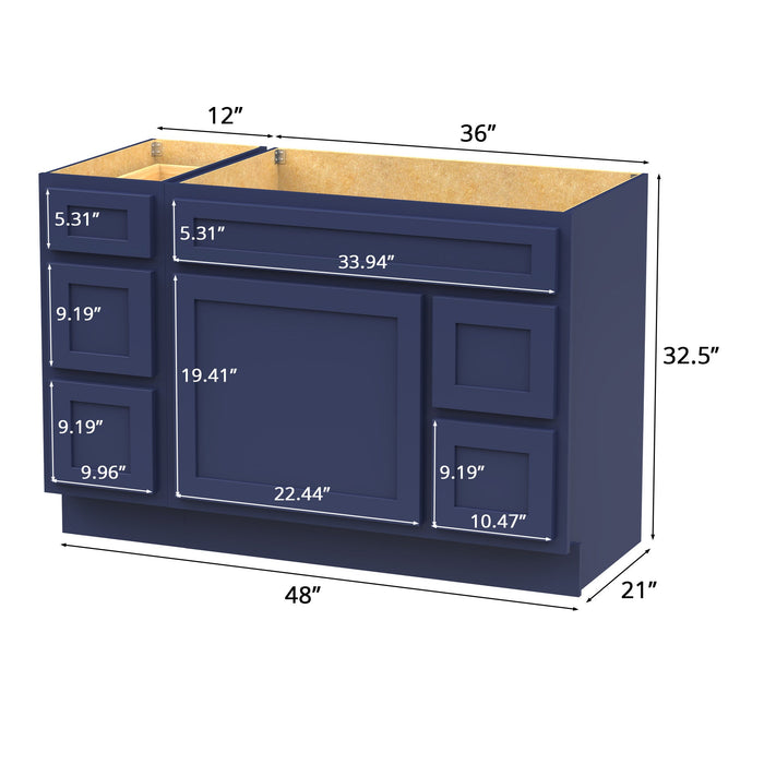 48" Modern Freestanding Oak Plywood Bathroom Vanity Base Only – Shaker Style Storage Cabinet with 5 Drawers & 1 Soft-Closing Door VA40123-362R - HomeBeyond