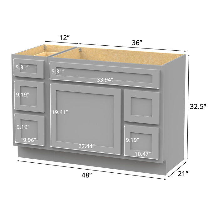 48" Modern Freestanding Oak Plywood Bathroom Vanity Base Only – Shaker Style Storage Cabinet with 5 Drawers & 1 Soft-Closing Door VA40123-362R - HomeBeyond