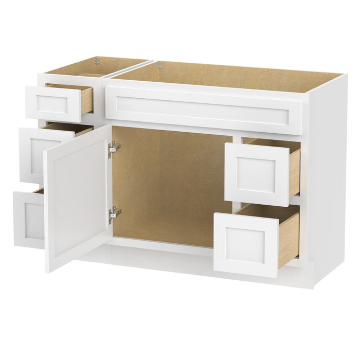 48" Modern Freestanding Oak Plywood Bathroom Vanity Base Only – Shaker Style Storage Cabinet with 5 Drawers & 1 Soft-Closing Door VA40123-362R - HomeBeyond