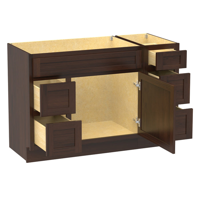 48" Modern Freestanding Oak Plywood Bathroom Vanity Base Only – Shaker Style Storage Cabinet with 5 Drawers & 1 Soft-Closing Door VA40362L-123 - HomeBeyond