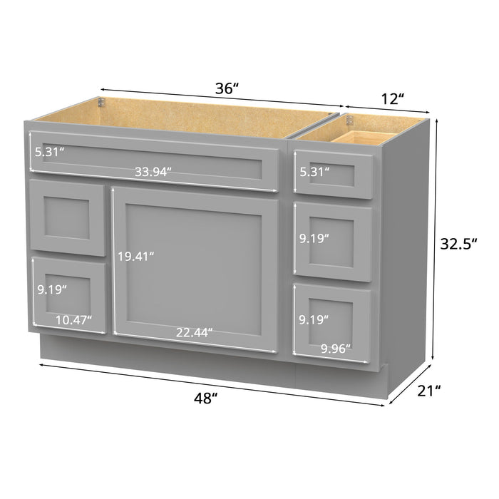 48" Modern Freestanding Oak Plywood Bathroom Vanity Base Only – Shaker Style Storage Cabinet with 5 Drawers & 1 Soft-Closing Door VA40362L-123 - HomeBeyond