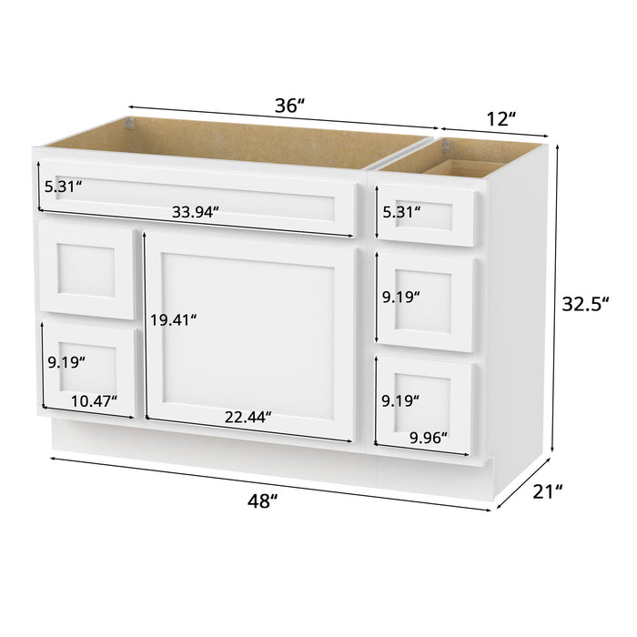 48" Modern Freestanding Oak Plywood Bathroom Vanity Base Only – Shaker Style Storage Cabinet with 5 Drawers & 1 Soft-Closing Door VA40362L-123 - HomeBeyond