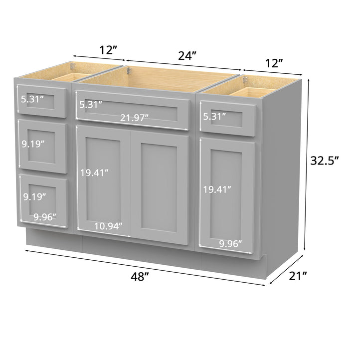 48" Modern Freestanding Plywood Bathroom Vanity Base Only – Shaker Style Storage Cabinet with 4 Drawers & 3 Doors VA40123-24-121 - HomeBeyond