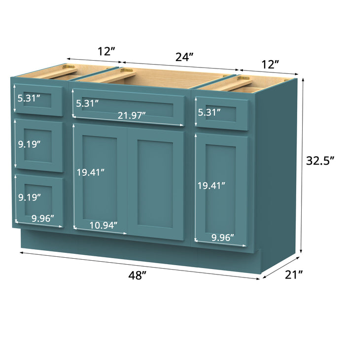 48" Modern Freestanding Plywood Bathroom Vanity Base Only – Shaker Style Storage Cabinet with 4 Drawers & 3 Doors VA40123-24-121 - HomeBeyond