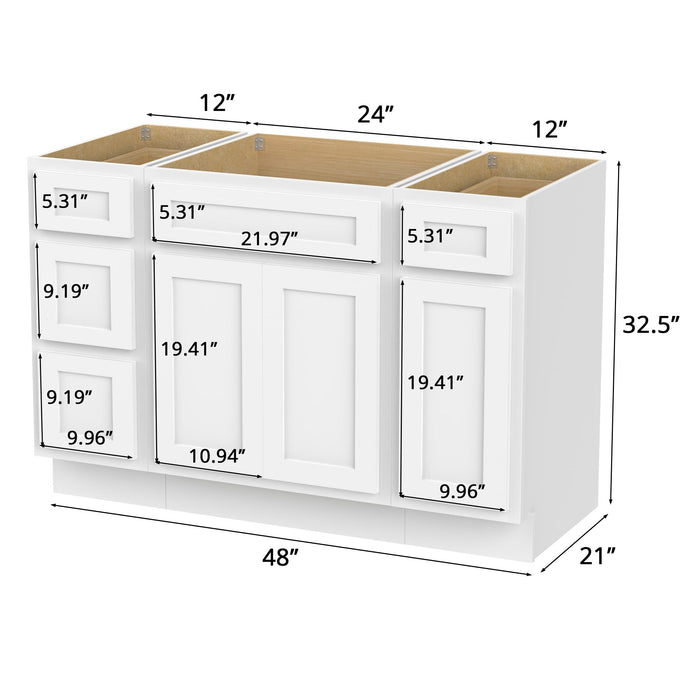 48" Modern Freestanding Plywood Bathroom Vanity Base Only – Shaker Style Storage Cabinet with 4 Drawers & 3 Doors VA40123-24-121 - HomeBeyond