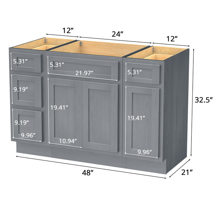 48" Modern Freestanding Plywood Bathroom Vanity Base Only – Shaker Style Storage Cabinet with 4 Drawers & 3 Doors VA40123-24-121 - HomeBeyond