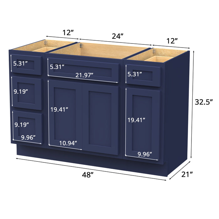 48" Modern Freestanding Plywood Bathroom Vanity Base Only – Shaker Style Storage Cabinet with 4 Drawers & 3 Doors VA40123-24-121 - HomeBeyond