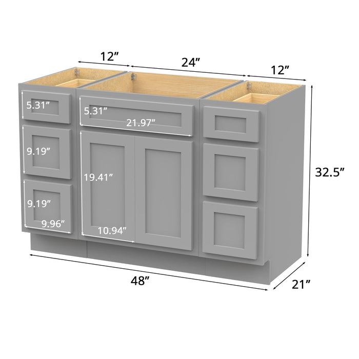 48" Modern Freestanding Plywood Bathroom Vanity Base Only – Shaker Style Storage Cabinet with 6 Drawers & 2 Doors VA40123-24-123 - HomeBeyond