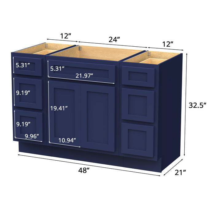 48" Modern Freestanding Plywood Bathroom Vanity Base Only – Shaker Style Storage Cabinet with 6 Drawers & 2 Doors VA40123-24-123 - HomeBeyond
