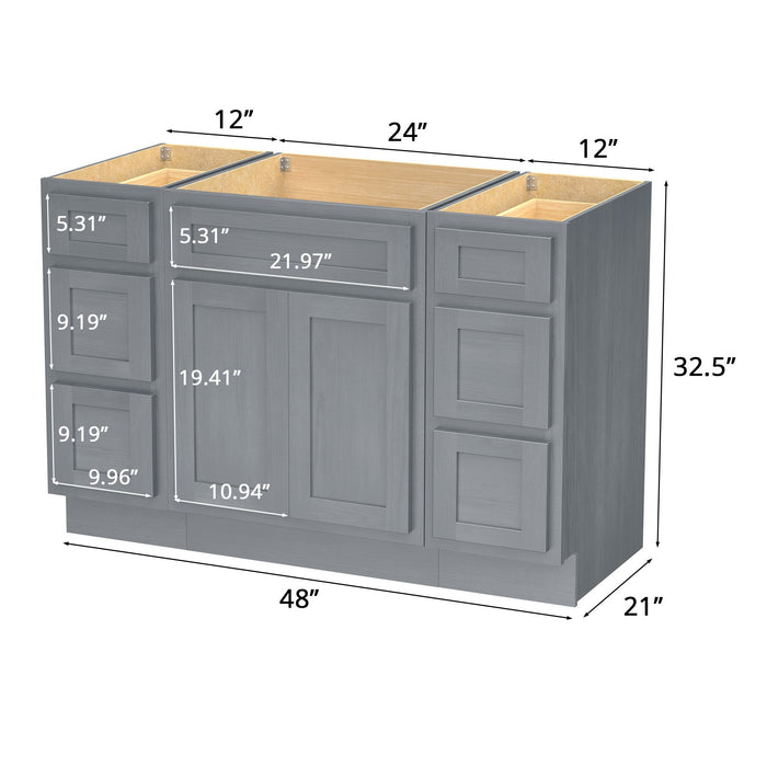 48" Modern Freestanding Plywood Bathroom Vanity Base Only – Shaker Style Storage Cabinet with 6 Drawers & 2 Doors VA40123-24-123 - HomeBeyond