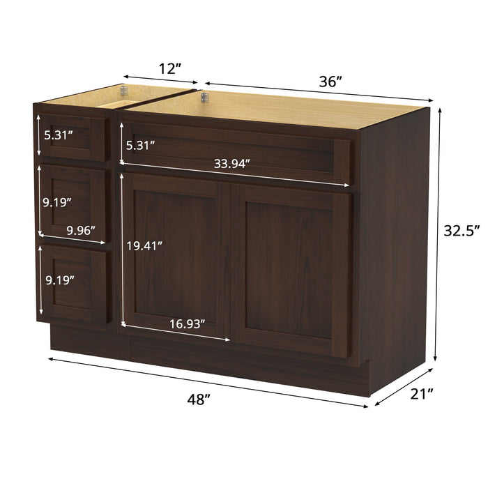 48" Oak Bathroom Vanity Cabinet without Top - 3 Drawers & 2 Doors - HomeBeyond