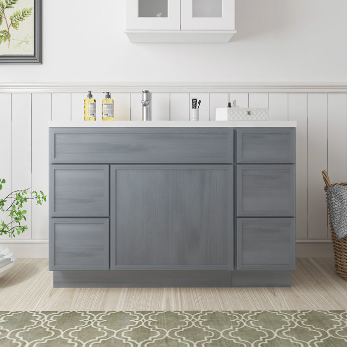 48" Oak Bathroom Vanity Cabinet without Top - 5 Drawers & 1 Door - HomeBeyond