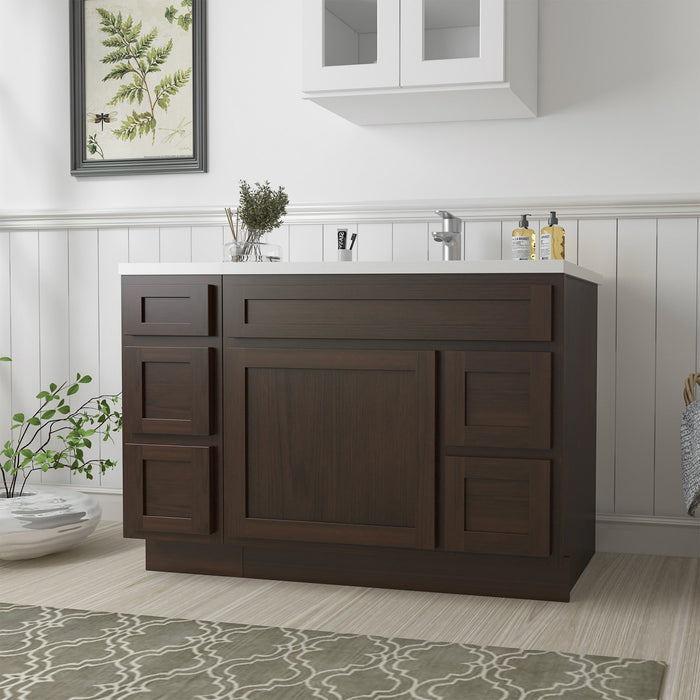 48" Oak Bathroom Vanity Cabinet without Top - 5 Drawers & 1 Door - HomeBeyond