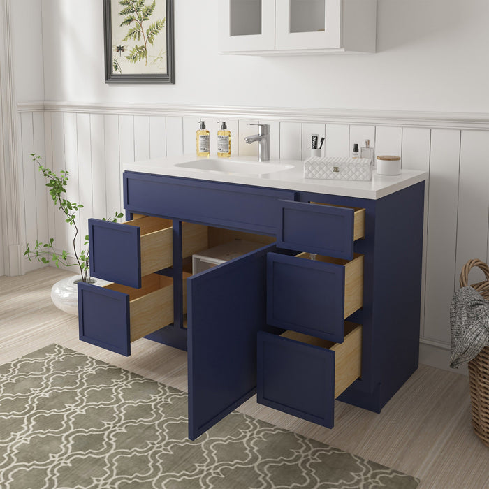 48" Oak Bathroom Vanity Cabinet without Top - 5 Drawers & 1 Door - HomeBeyond
