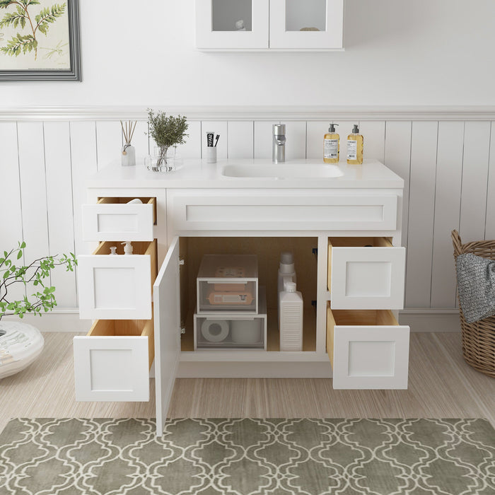 48" Oak Bathroom Vanity Cabinet without Top - 5 Drawers & 1 Door - HomeBeyond