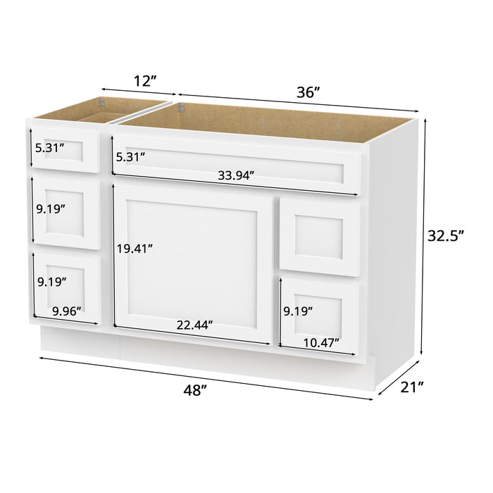48" Oak Bathroom Vanity Cabinet without Top - 5 Drawers & 1 Door - HomeBeyond