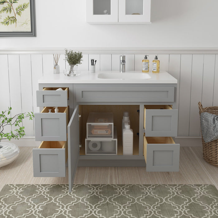 48" Oak Bathroom Vanity Cabinet without Top - 5 Drawers & 1 Door - HomeBeyond