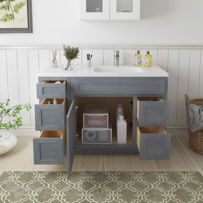48" Oak Bathroom Vanity Cabinet without Top - 5 Drawers & 1 Door - HomeBeyond