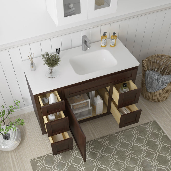 48" Oak Bathroom Vanity Cabinet without Top - 5 Drawers & 1 Door - HomeBeyond