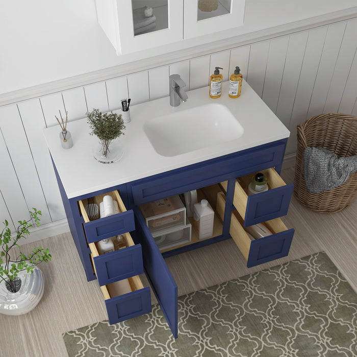 48" Oak Bathroom Vanity Cabinet without Top - 5 Drawers & 1 Door - HomeBeyond