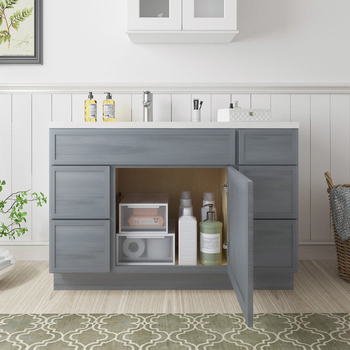 48" Oak Bathroom Vanity Cabinet without Top - 5 Drawers & 1 Door - HomeBeyond