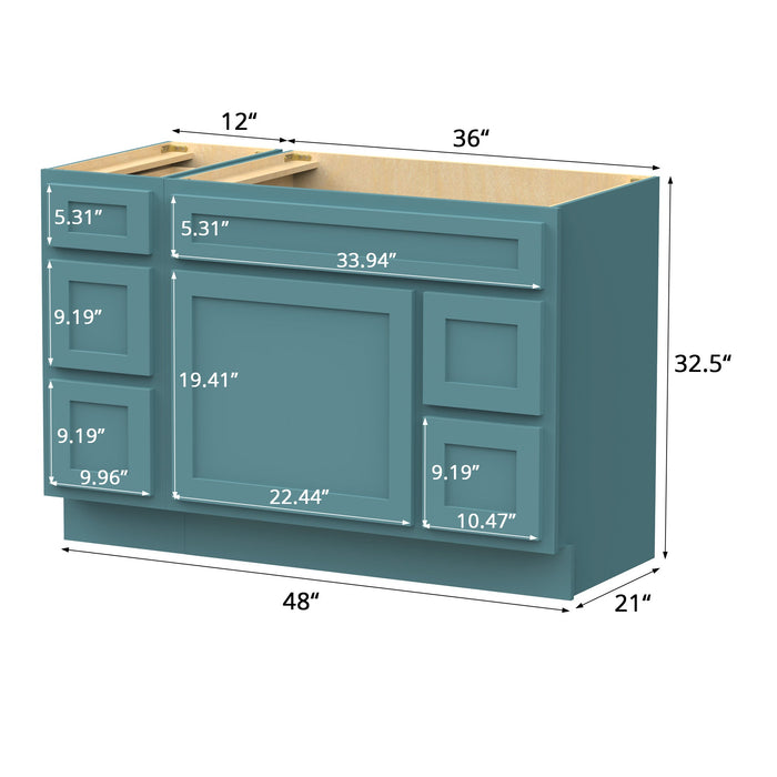 48" Oak Bathroom Vanity Cabinet without Top - 5 Drawers & 1 Door - HomeBeyond