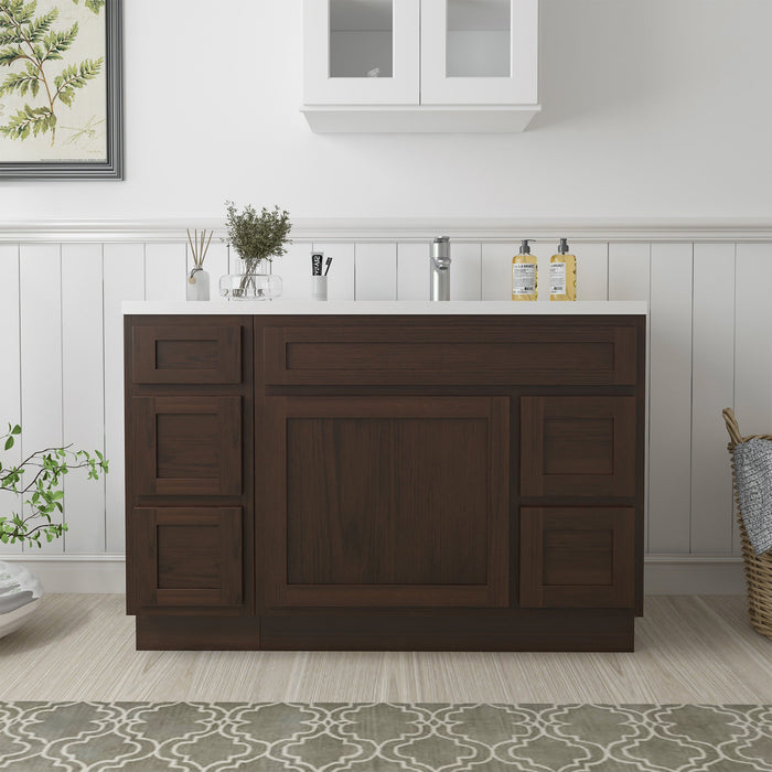 48" Oak Bathroom Vanity Cabinet without Top - 5 Drawers & 1 Door - HomeBeyond