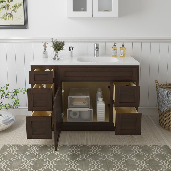 48" Oak Bathroom Vanity Cabinet without Top - 5 Drawers & 1 Door - HomeBeyond