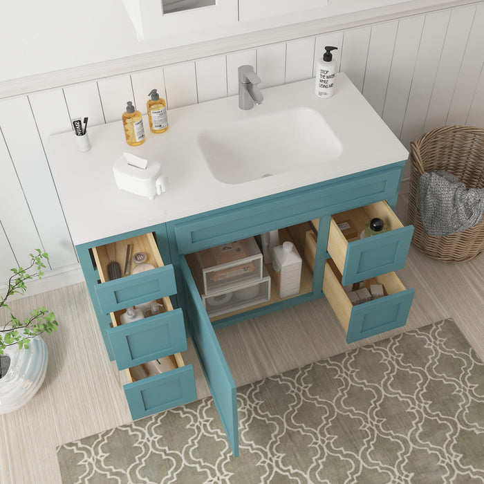 48" Oak Bathroom Vanity Cabinet without Top - 5 Drawers & 1 Door - HomeBeyond