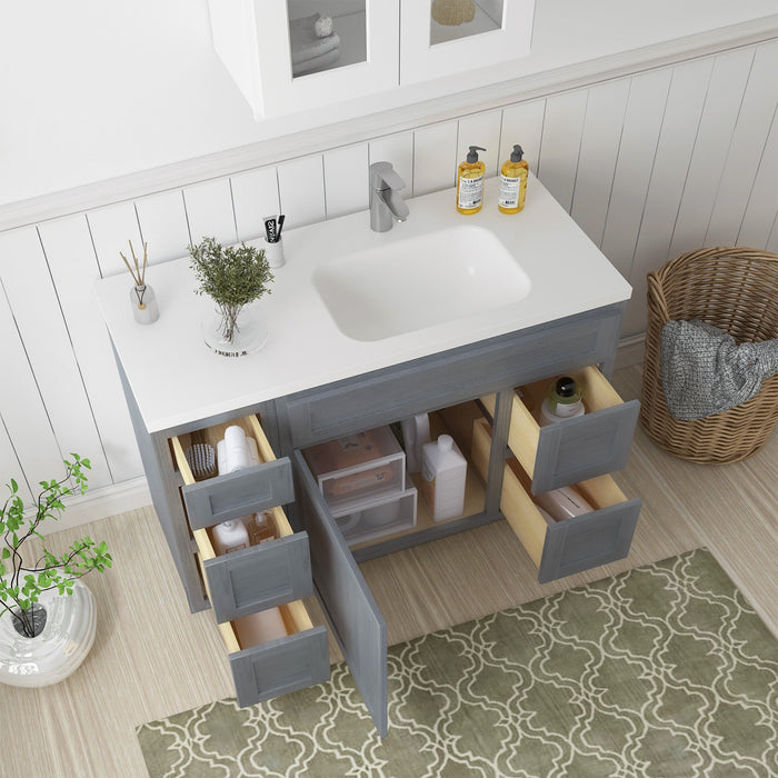 48" Oak Bathroom Vanity Cabinet without Top - 5 Drawers & 1 Door - HomeBeyond