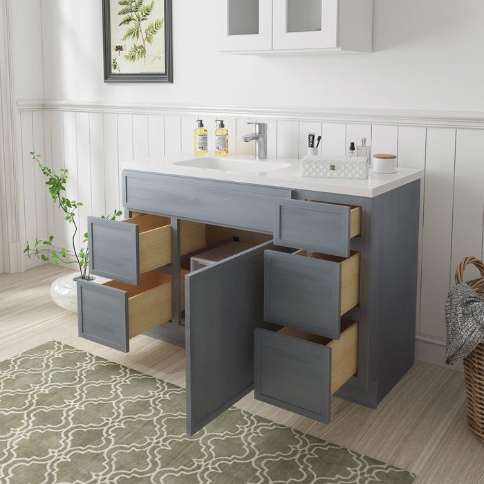 48" Oak Bathroom Vanity Cabinet without Top - 5 Drawers & 1 Door - HomeBeyond