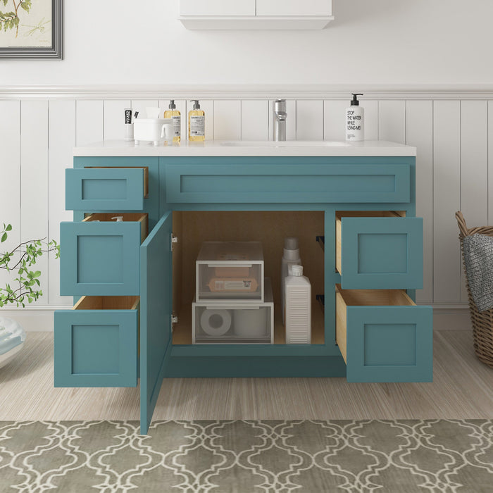 48" Oak Bathroom Vanity Cabinet without Top - 5 Drawers & 1 Door - HomeBeyond