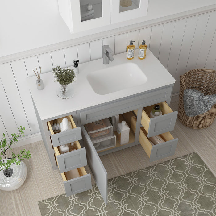 48" Oak Bathroom Vanity Cabinet without Top - 5 Drawers & 1 Door - HomeBeyond