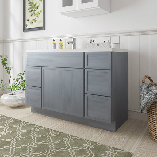 48" Oak Bathroom Vanity Cabinet without Top - 5 Drawers & 1 Door - HomeBeyond